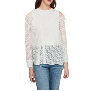 Maje Lalina Asymmetric Lace Top Trompe Oeil Blanc